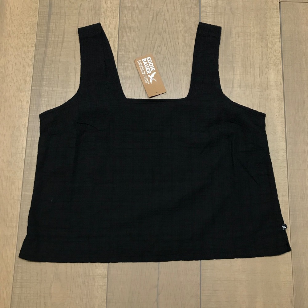 Eddie Bauer Tank Top Womens Size M Black Suns Up Gauze Shirt Square Neck Summer - Picture 2 of 12